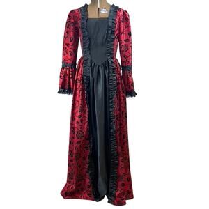 Medieval Victorian Corset Flocked Dress Womens (M) Goth Renaissance Fair Costume